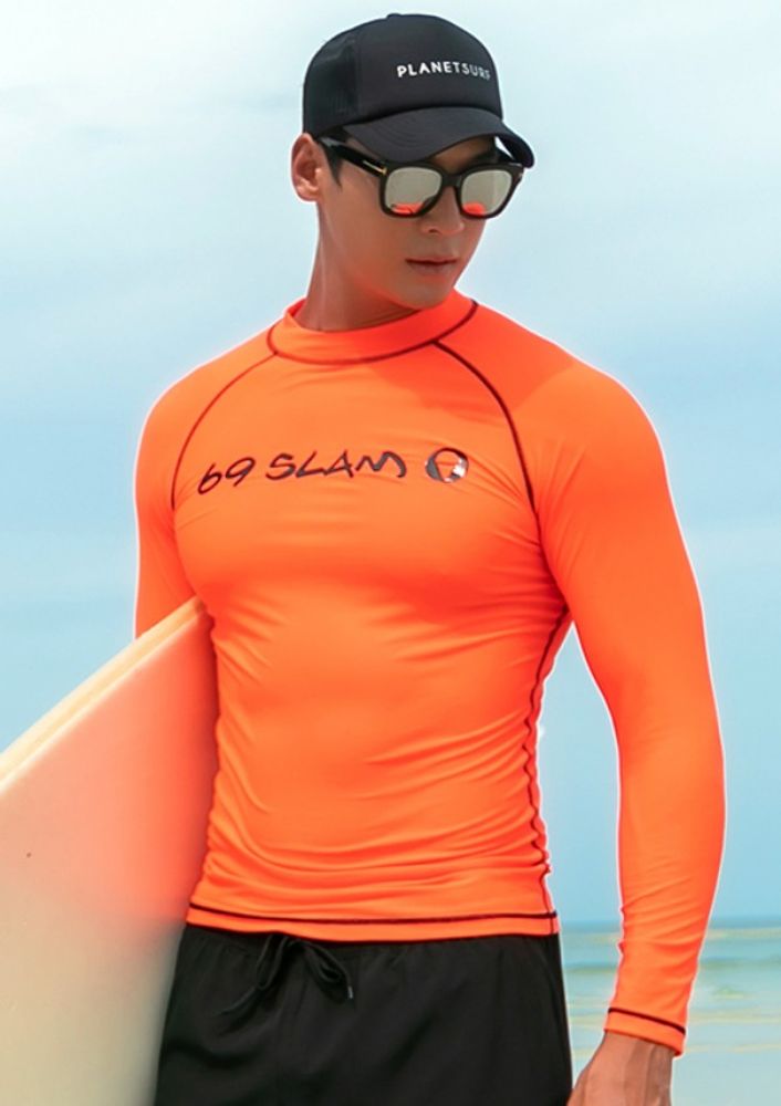 [69SLAM] Men's Fluorescent Orange Body Correction Rash Guard (Top) 51% OFF, Beach Wear